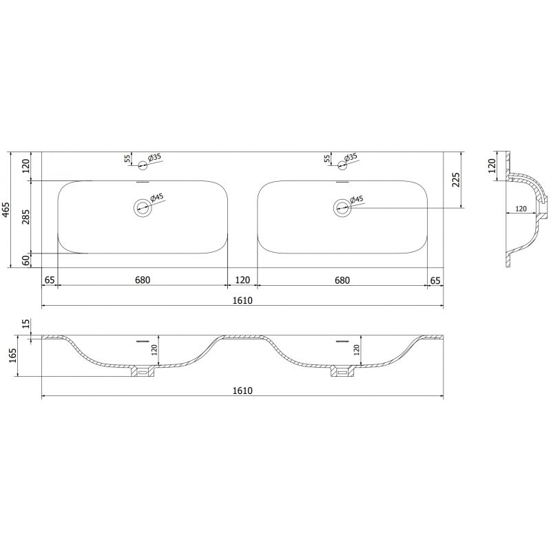 Mexen Vela мивка вградена в плот, двойна 161 x 46,5 cm, бяла мат - 25231601D