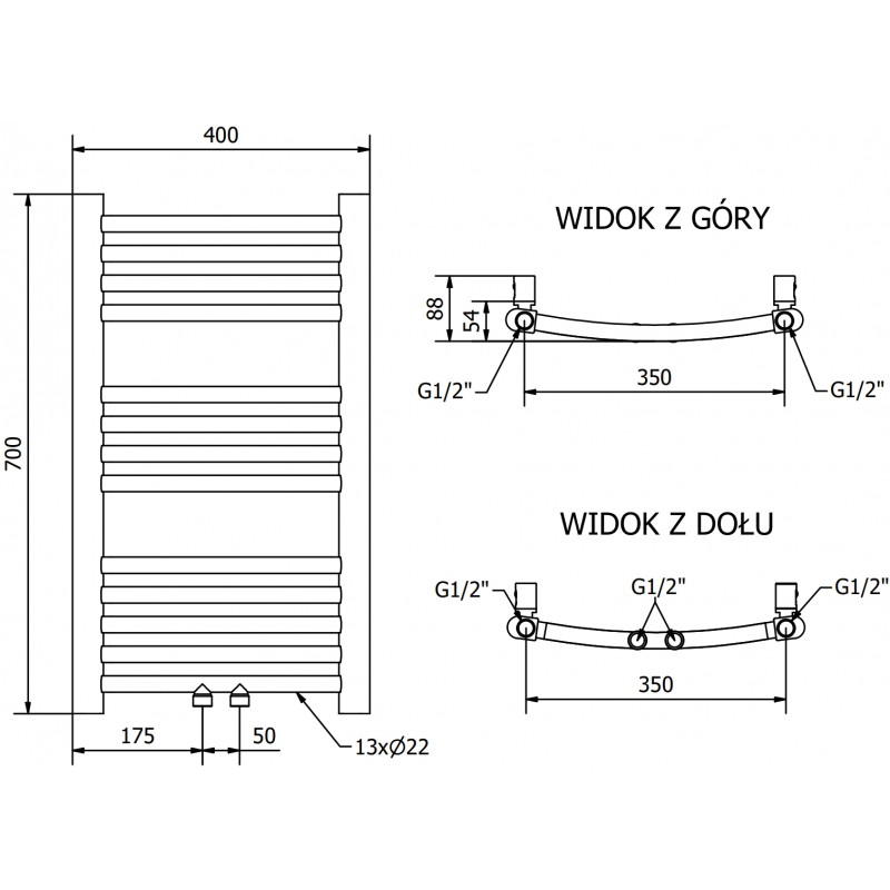 Mexen Ares баня радиатор 700 x 400 мм, 189 W, златен - W102-0700-400-00-50