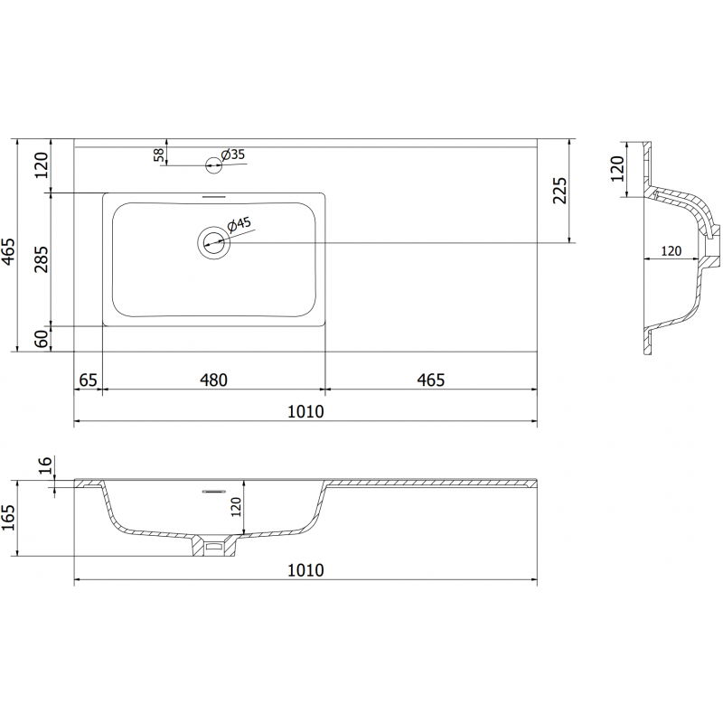 Mexen Otis мивка вградена в плот, лява 101 x 46,5 см, бяла мат - 25181001L