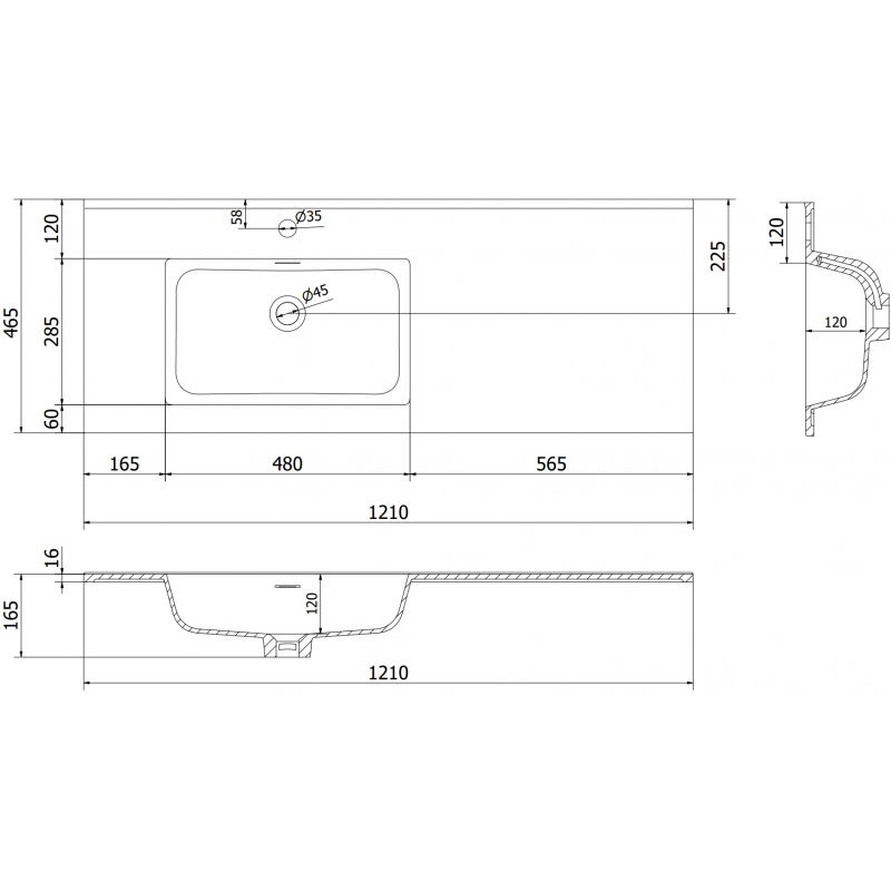 Mexen Otis вградена мивка в плот лява 121 x 46,5 см, бяла мат - 25181201L