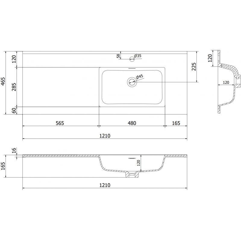 Mexen Otis мивка вградена в плот, дясна, 121 x 46,5 см, бяла мат - 25181201P