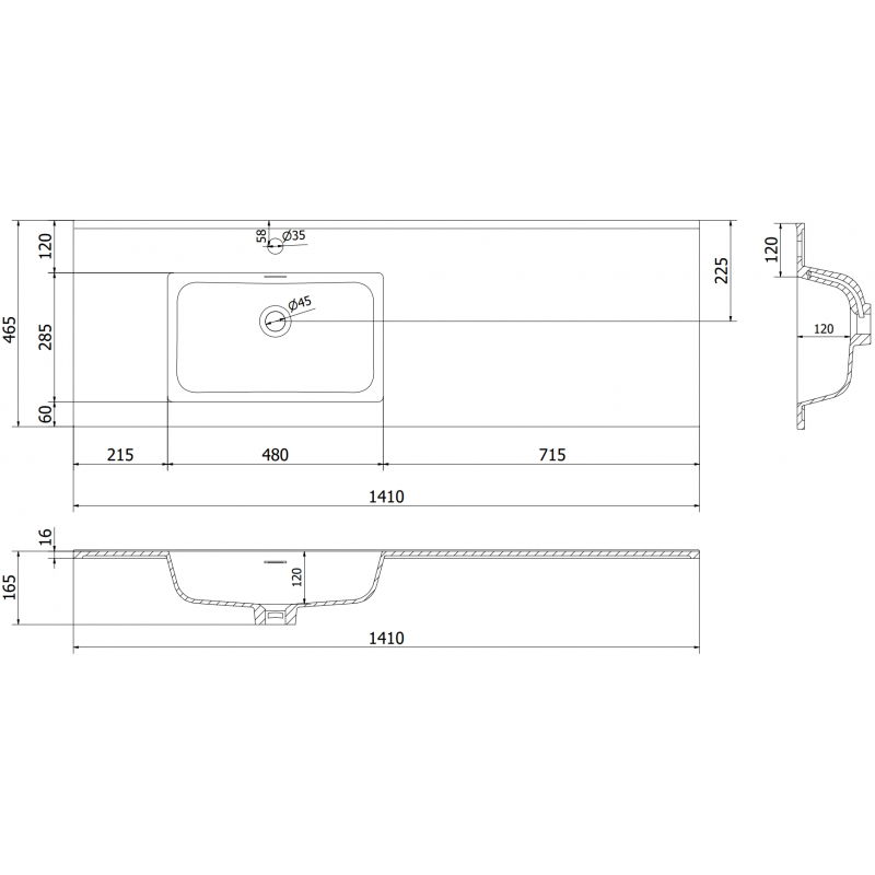 Mexen Otis мивка вградена в плот лява 141 x 46,5 см, черна мат - 25181471L