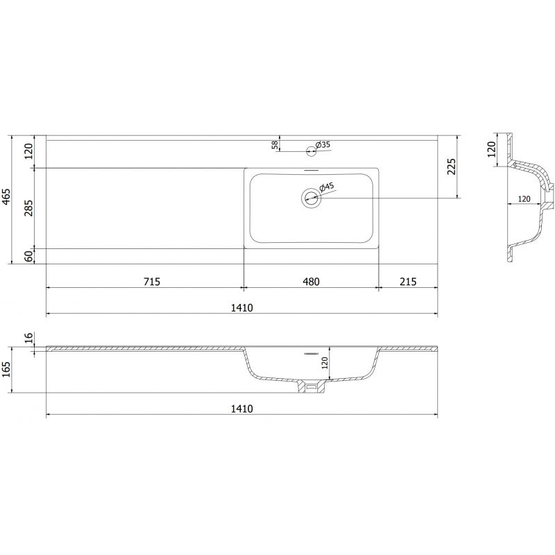 Mexen Otis мивка вградена в плот дясна 141 x 46,5 cm, черен мат - 25181471P