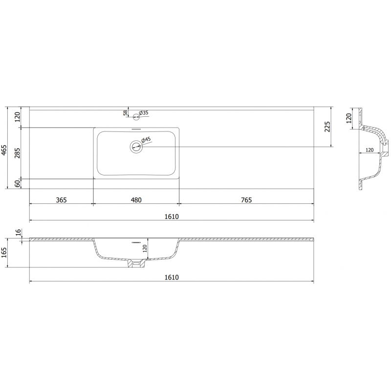 Mexen Otis вградена мивка отляво 161 x 46,5 см, бял гланц - 25181600L