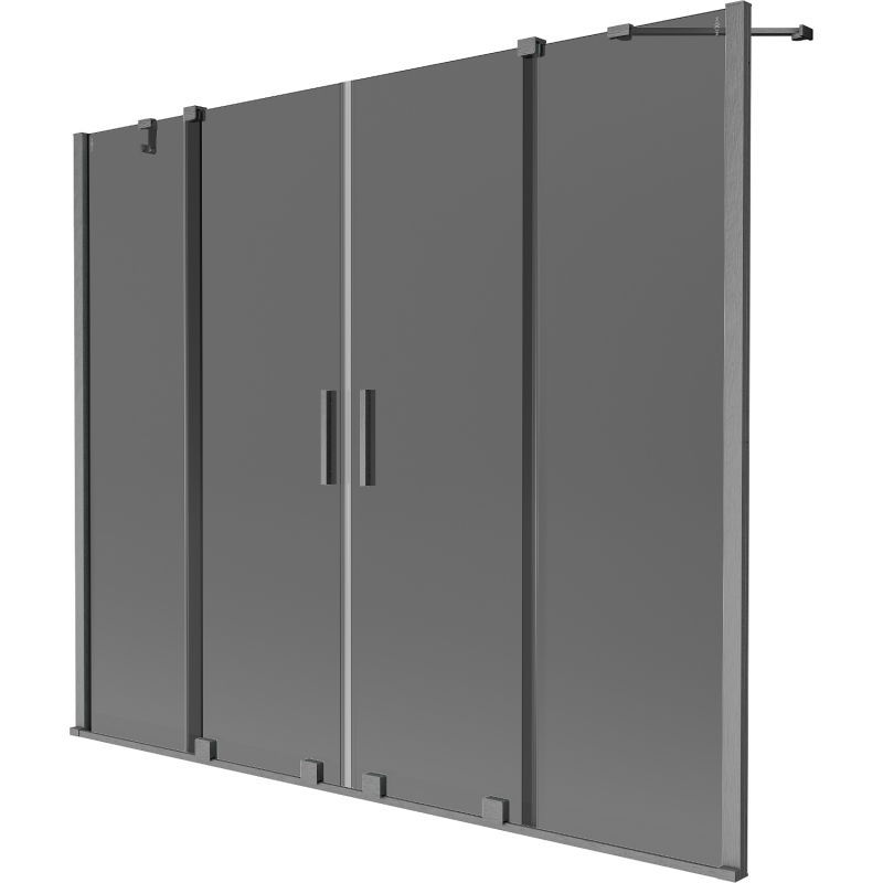 Двукрилен плъзгащ се параван за вана Mexen Velar Duo 190 x 150 cm, графит, четка Gun Gray - 896-190-000-42-66
