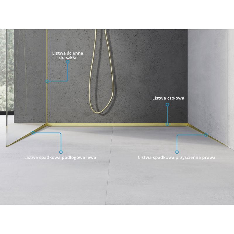 Mexen Line-B наклонен профил за стъкло 180 см ляв, златна четка - 185504180L