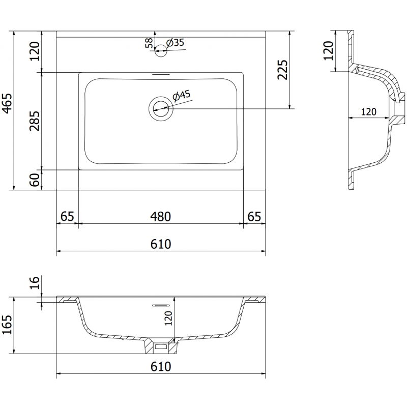 Mexen Otis вградена мивка в плот 61 x 46,5 см, черно мат - 25186071