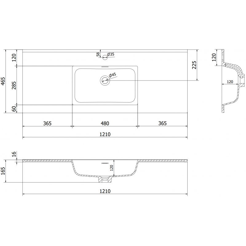 Mexen Otis вградена мивка в плот 121 x 46,5 cm, черен мат - 25181271