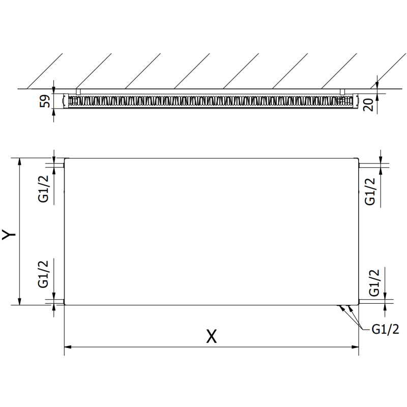 Mexen Flat CVF11 панелен радиатор 900 x 500 мм, долно свързване, 546 W, бял - W611F-090-050-00