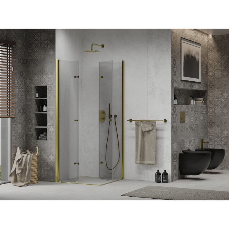 Mexen Lima Душ кабина Duo сгъваема 80 x 80 см, прозрачна, златна - 856-080-080-50-00-02