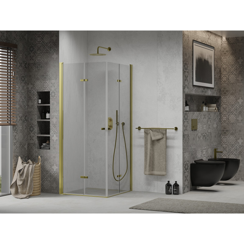 Mexen Lima Душ кабина Duo сгъваема 100 x 100 см, прозрачна, златна - 856-100-100-50-00-02