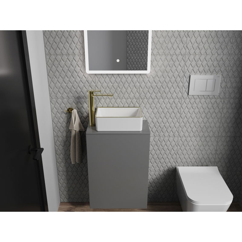 Mexen Nadia умивалник за плот 36 x 23 см, бял/златен кант - 21613605