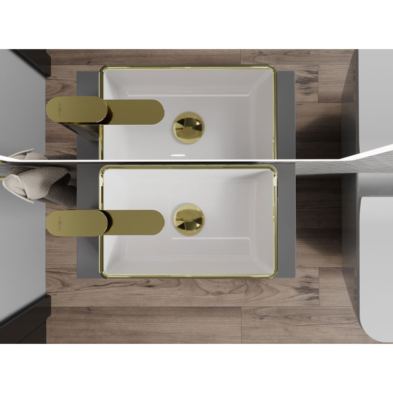 Mexen Nadia умивалник за плот 36 x 23 см, бял/златен кант - 21613605