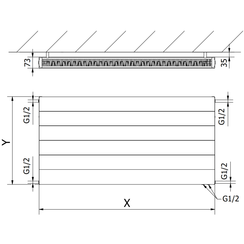 Mexen Line CVL21 панелен радиатор 400 x 1600 mm, долно свързване, 1270 W, бял - W621L-040-160-00