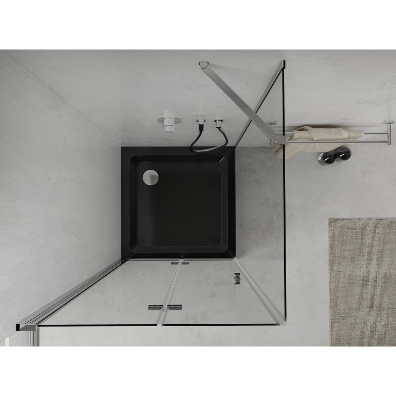 Mexen Lima сгъваема душ кабина 80 x 80 см, прозрачна, хром + душ поднос Flat,