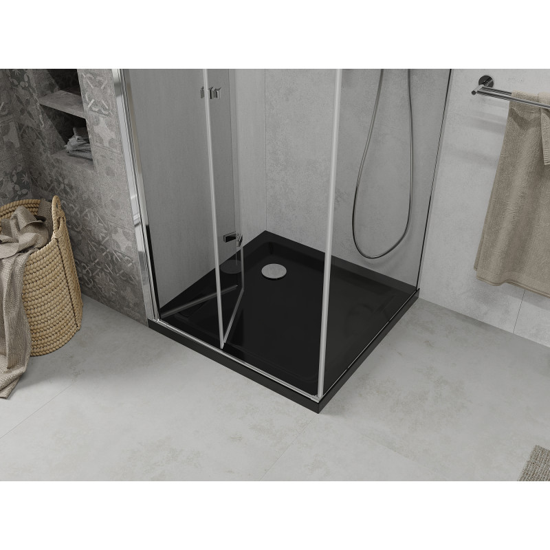 Mexen Lima сгъваема душ кабина 80 x 80 см, прозрачна, хром + душ поднос Flat,