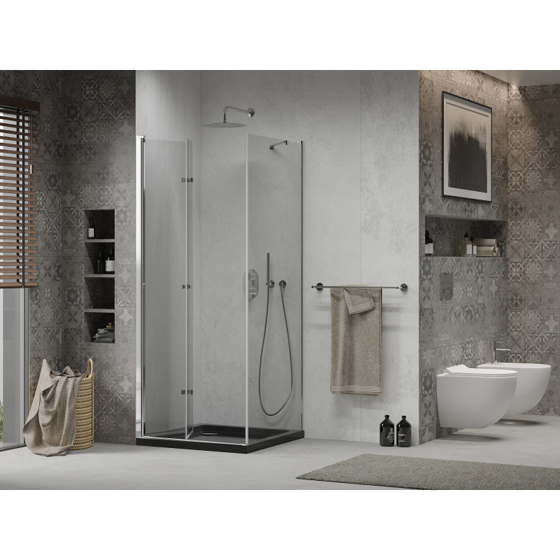 Mexen Lima сгъваема душ кабина 80 x 80 см, прозрачна, хром + душ поднос Flat,
