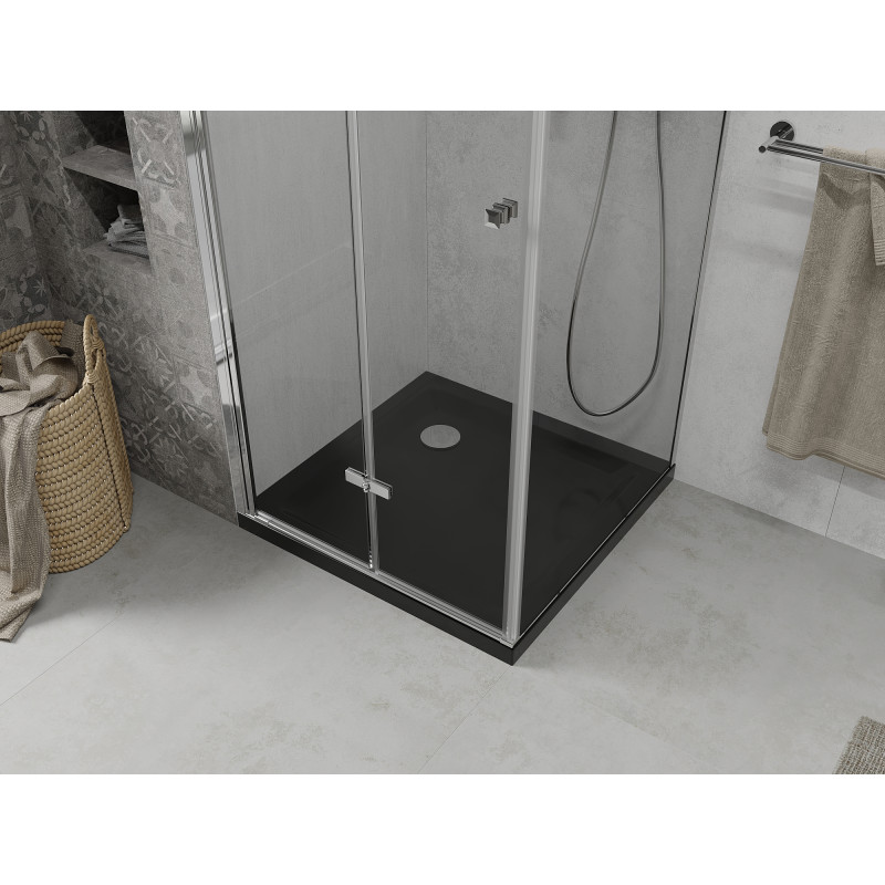 Mexen Lima сгъваема душ кабина 80 x 80 см, прозрачна, хром + душ поднос Flat,
