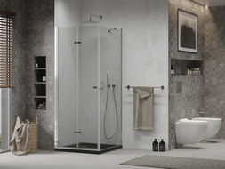 Mexen Lima сгъваема душ кабина 80 x 80 см, прозрачна, хром + душ поднос Flat,