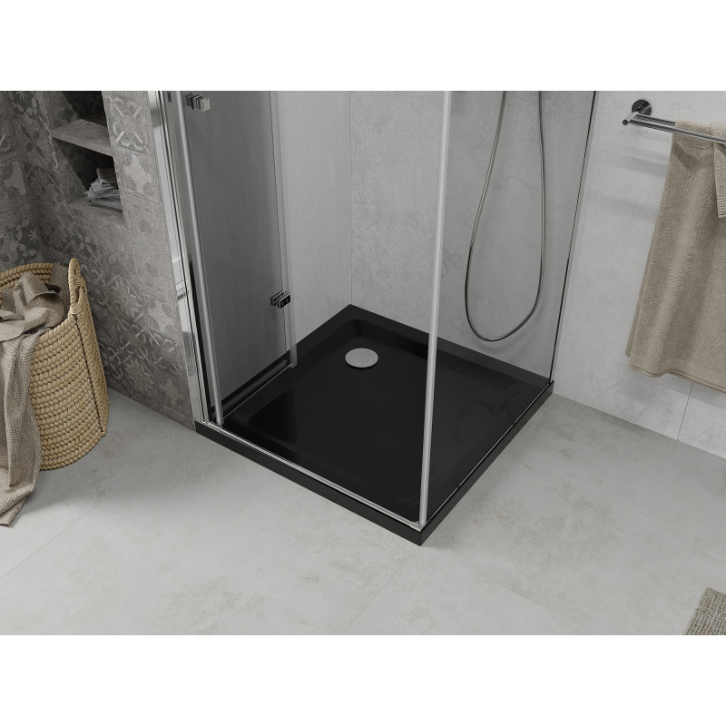 Mexen Lima сгъваема душ кабина 80 x 80 см, прозрачна, хром + душ поднос Flat,
