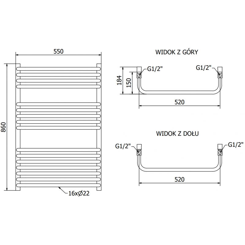 Mexen Apollo радиатор за баня 860 x 550 мм, 481 W, черен - W117-0860-550-00-70