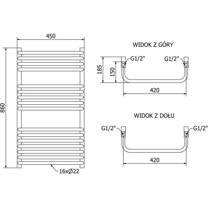 Mexen Apollo баня радиатор 860 x 450 мм, 424 W, бял - W117-0860-450-00-20