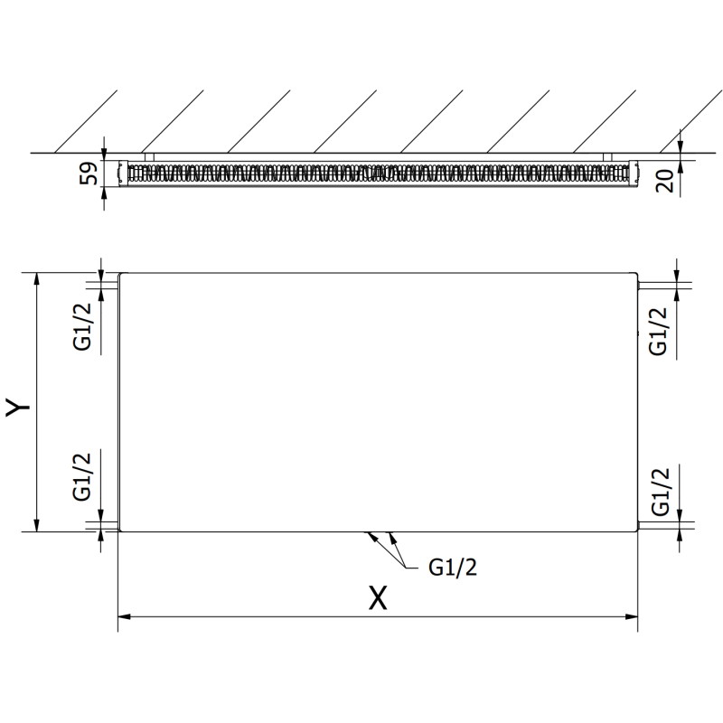 Mexen CCF11 Flat панелен радиатор 400 x 1200 mm, долно централно свързване, 667 W,