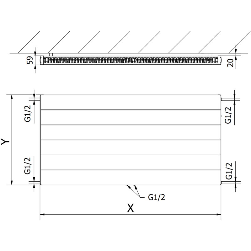 Mexen CCL11 Линеен панелен радиатор 400 x 1200 mm, долно централно свързване, 667 W,
