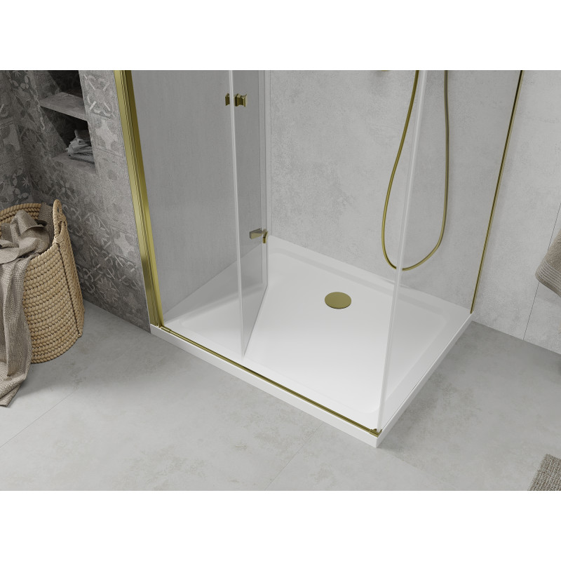 Mexen Lima сгъваема душ кабина 80 x 90 см, прозрачна, златна + корито Flat