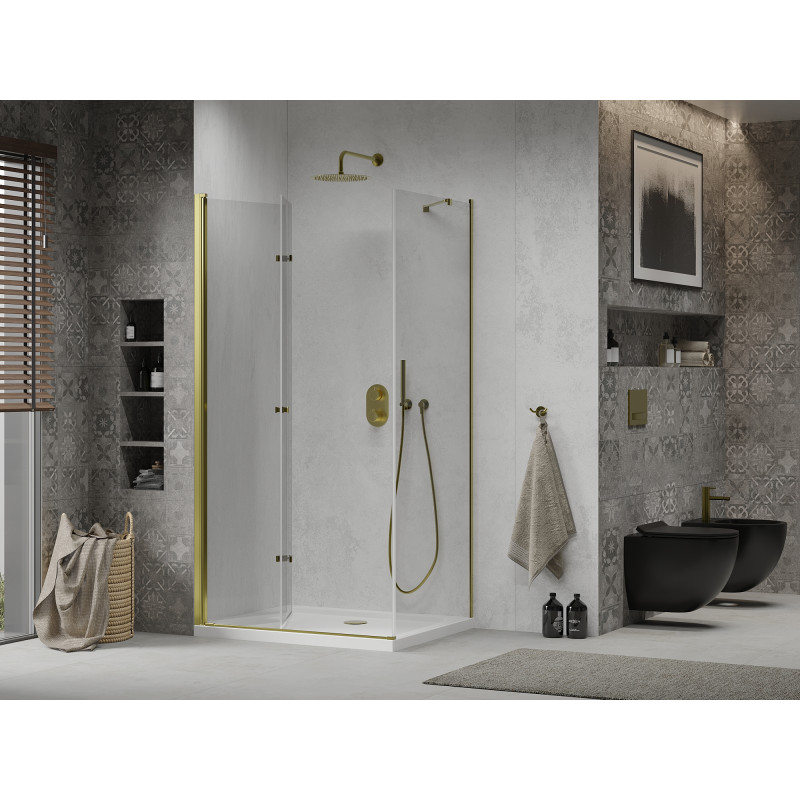 Mexen Lima сгъваемо душ кабина 80 x 100 см, прозрачно, злато + поддушник Flat
