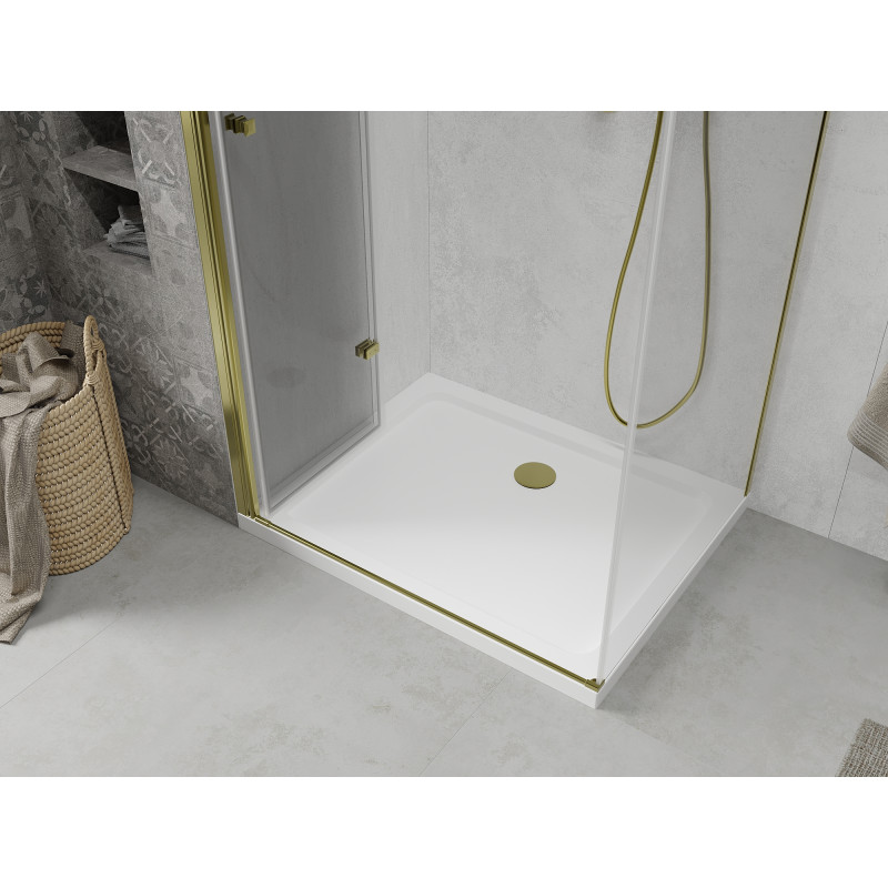 Mexen Lima сгъваемо душ кабина 80 x 100 см, прозрачно, злато + поддушник Flat