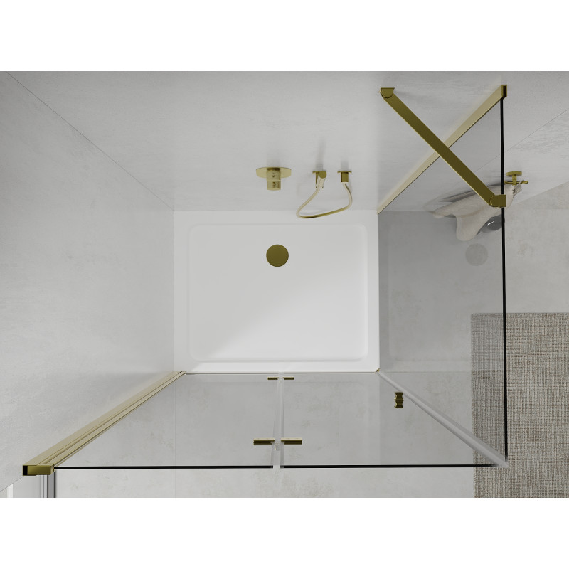 Mexen Lima сгъваема душ кабина 90 x 80 см, прозрачна, златна + корито Flat
