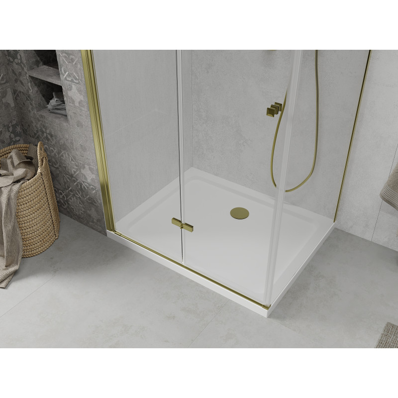 Mexen Lima сгъваема душ кабина 90 x 100 см, прозрачна, златна + поддушник Flat