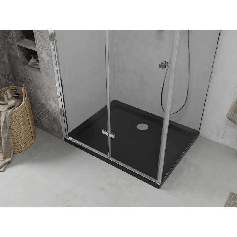 Mexen Lima сгъваема душ кабина 80 x 100 см, прозрачна, хром + плочка Flat, черна