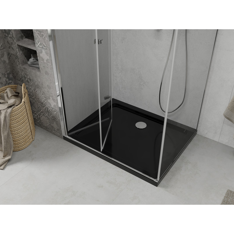 Mexen Lima сгъваема душ кабина 90 x 100 см, прозрачна, хром + корито Flat, черно