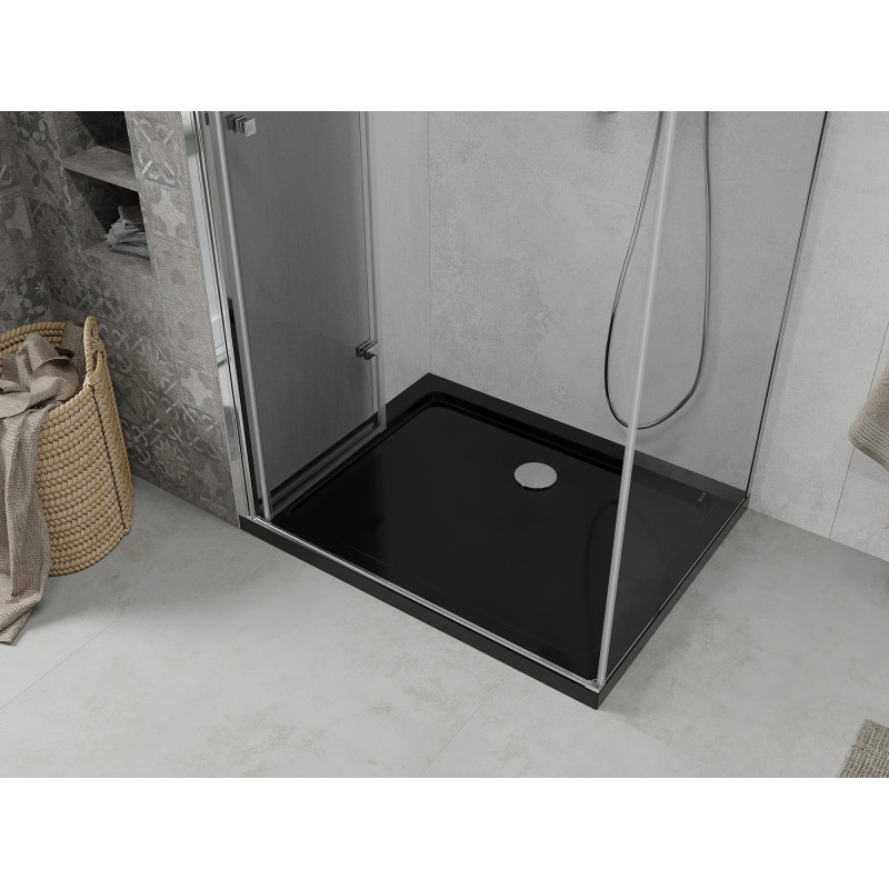 Mexen Lima сгъваема душ кабина 90 x 100 см, прозрачна, хром + корито Flat, черно