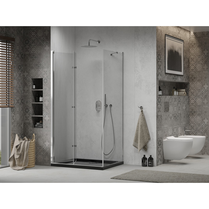 Mexen Lima сгъваем душ кабина 100 x 80 см, прозрачна, хром + поддушник Flat, черен