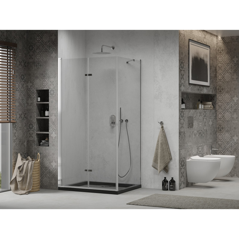 Mexen Lima сгъваем душ кабина 100 x 80 см, прозрачна, хром + поддушник Flat, черен