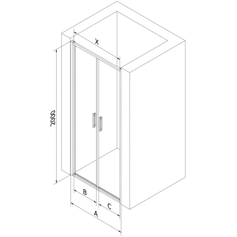 Mexen Exo двойни люлеещи се душ врати 80 cm, прозрачни, черни - 814-080-000-70-00