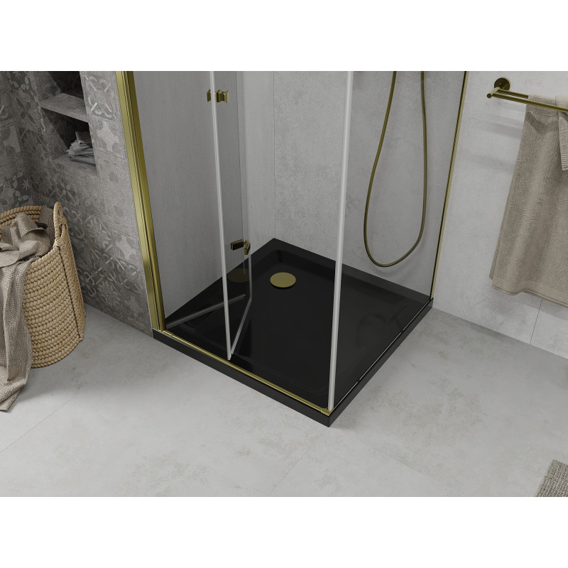 Mexen Lima сгъваем душ кабина 90 x 90 см, прозрачна, златна + подложка Flat, черна
