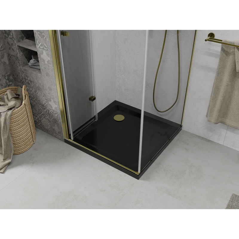 Mexen Lima сгъваем душ кабина 90 x 90 см, прозрачна, златна + подложка Flat, черна