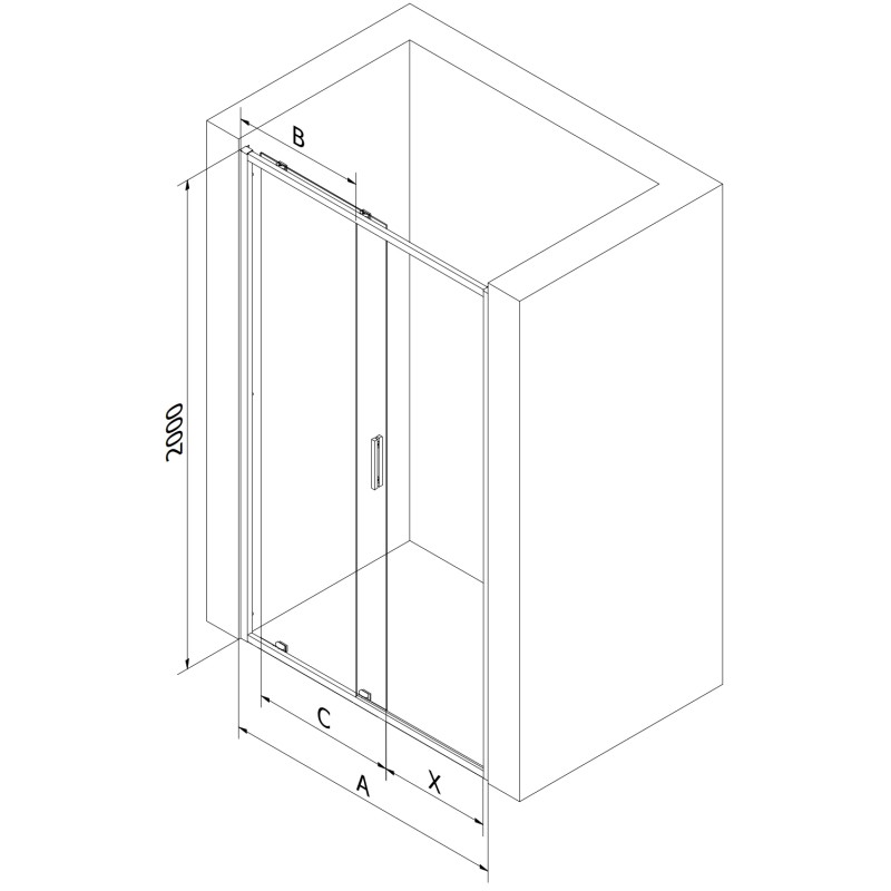 Mexen Exo-S плъзгащи душ врати 150 см, прозрачни, черни - 8151-150-000-70-00