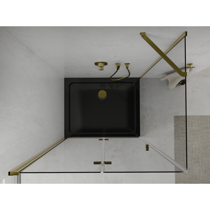Mexen Lima сгъваем душ кабина 90 x 100 см, прозрачен, златист + корито Flat, черен