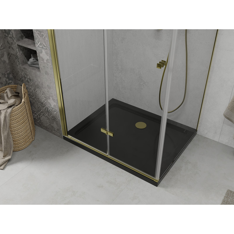 Mexen Lima сгъваем душ кабина 90 x 100 см, прозрачен, златист + корито Flat, черен