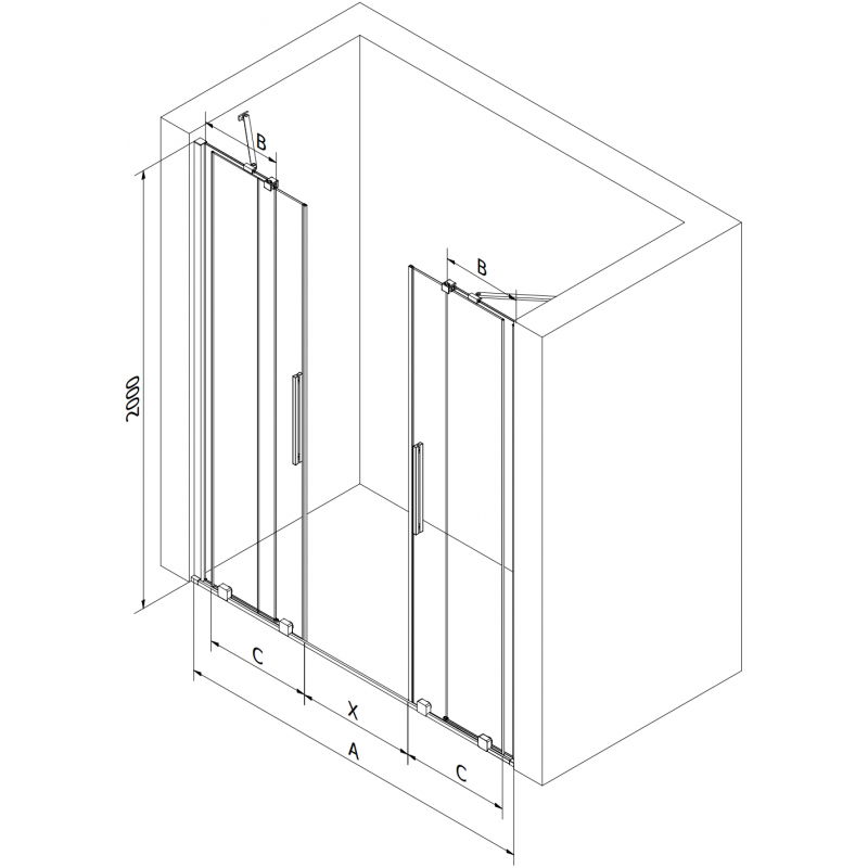 Mexen Velar Duo плъзгащи се душ врати 140 cm, графит, черно - 871-140-000-42-70