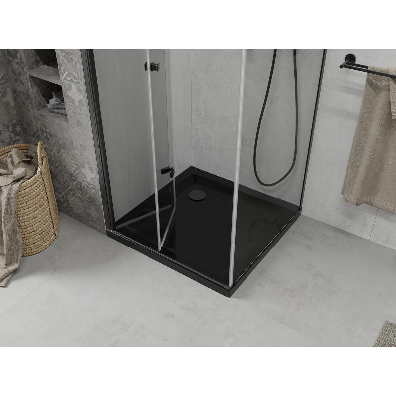 Mexen Lima сгъваема душ кабина 80 x 80 см, прозрачна, черна + поднос Flat, черен