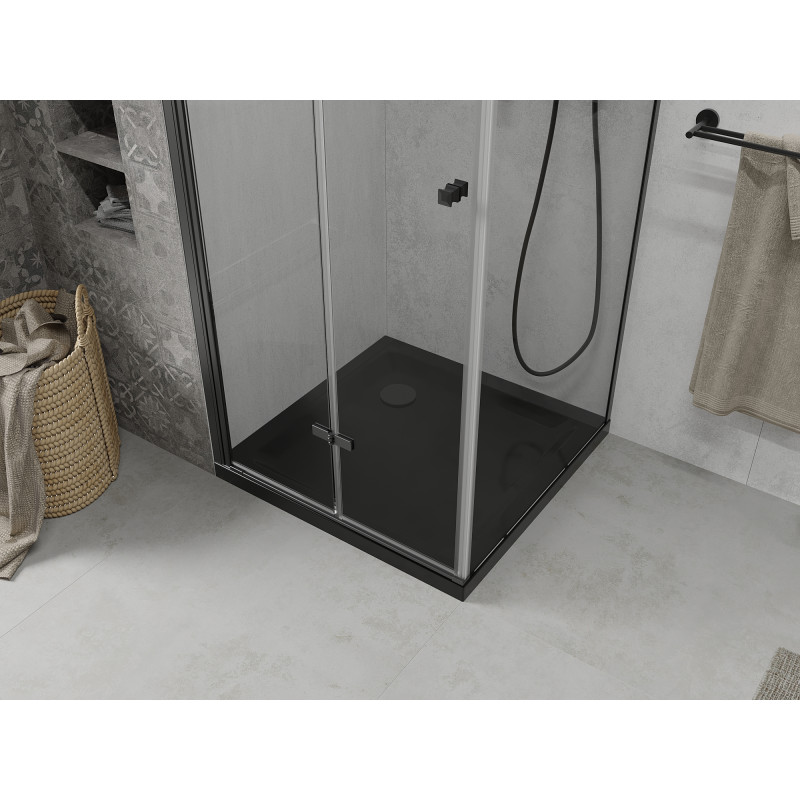 Mexen Lima сгъваема душ кабина 80 x 80 см, прозрачна, черна + поднос Flat, черен
