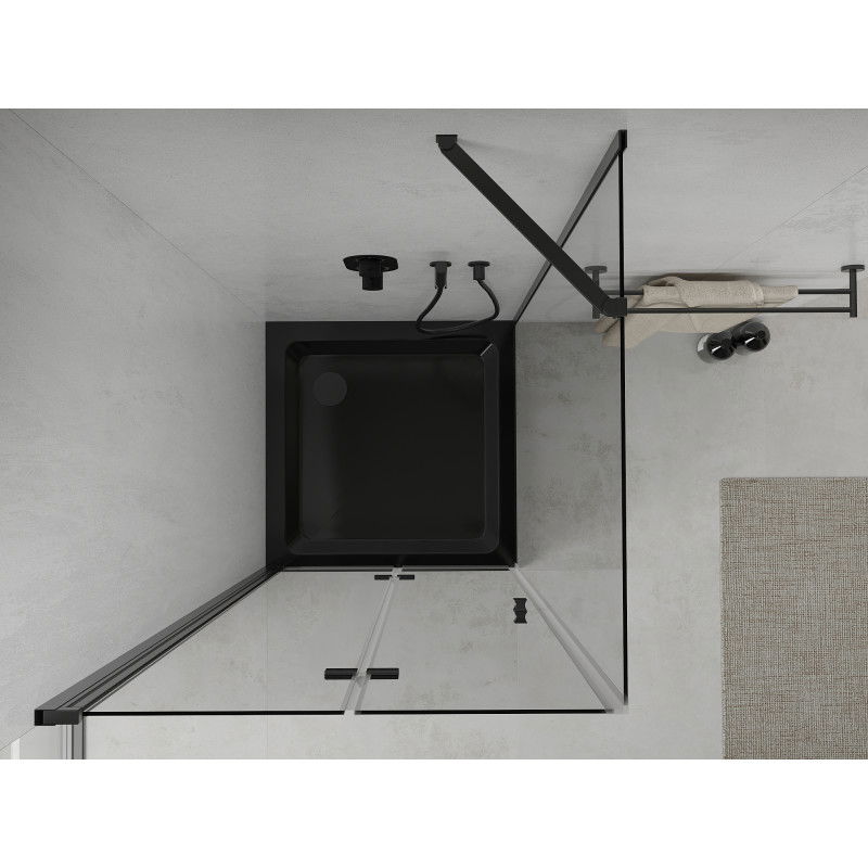 Mexen Lima сгъваема душ кабина 90 x 90 см, прозрачна, черна + корито Flat, черно - 856-090-090-70-00-4070B