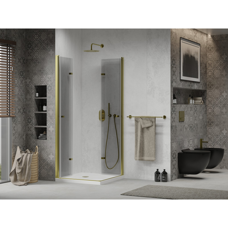 Mexen Lima Душ кабина Duo сгъваема 90 x 90 см, прозрачна, златна + поддушово