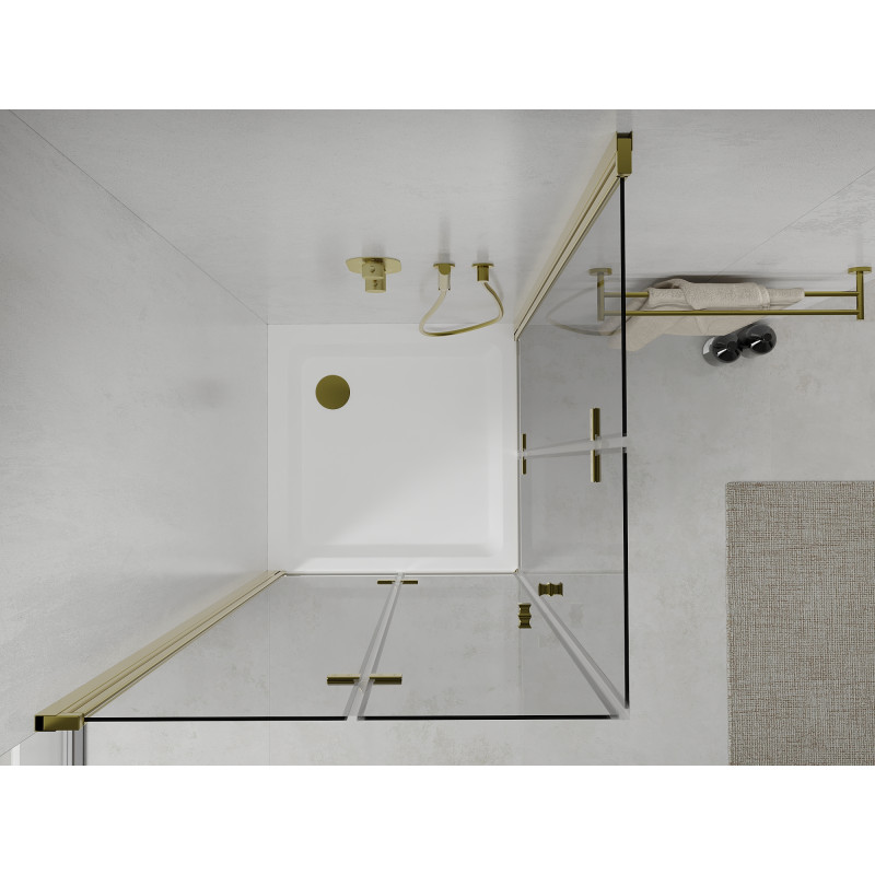 Mexen Lima Сгъваема душ кабина Duo 100 x 100 см, прозрачна, златиста + панел